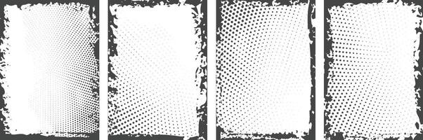 Different Grunge and halftone pattern textured frame backgrounds set, Overlay texture banner frame backgrounds vector