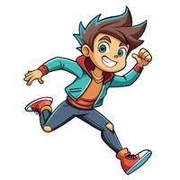 Cartoon character sticker with a boy running on white background vector