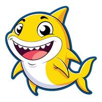 Funny yellow shark cartoon character sticker vector
