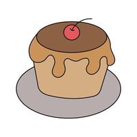 illustration of a cake with cream and cherries on a white background. vector