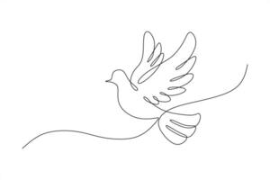 Continuous line drawing of flying bird shape. Single line drawing dove. Love and peace symbol. vector