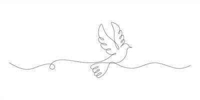 Continuous line drawing of flying bird shape. Single line drawing dove. Love symbol. vector