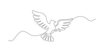 Continuous hand drawing of flying bird shape. Single line drawing dove. Love symbol. vector