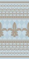 Fleur-de-lis Lily Flowers Pattern with Pale Gold on Argyle Blueish Grey Background. Ancient Qing Dynasty Color Combine Elaborate Victorian Style Seamless. Rich Ornament Border for Luxury Design vector
