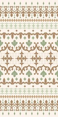 Intricate Refine Earth Tone Brown and Green Elf's Village Theme Design on Light Beige Background. Elegant in The Forest Scroll Ornament nature. Rich and Classy Lace border Seamless Pattern Decorate.