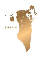 Golden line drawing of the country of Bahrain and the name of the country Bahrain. vector