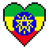 Ethiopian flag with heart shape in pixel art style vector