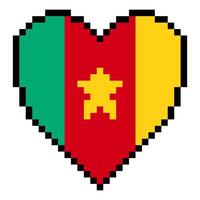 Cameroon flag with heart shape in pixel art style vector