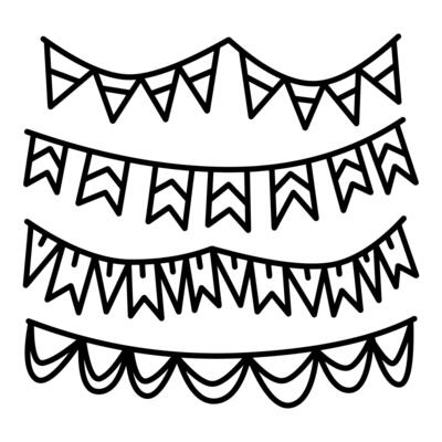 Hand drawn doodle black bunting flag sketc