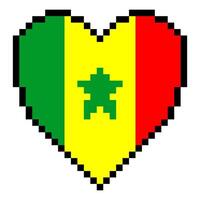 Senegal flag with heart shape in pixel art style vector