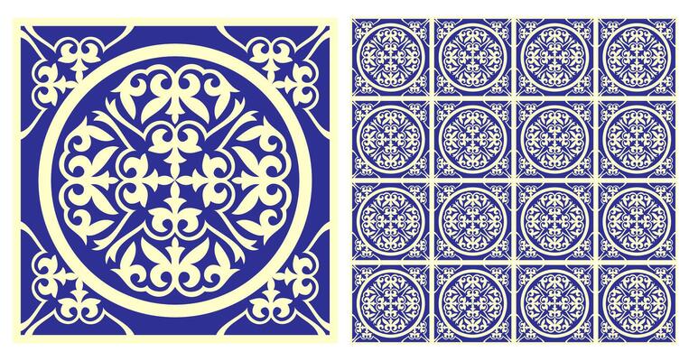 Mediterranean ceramic tile pattern. Seamless Azulejo tile. Portuguese, Sicilian, Spanish tile traditional design. For wrapping paper, wallpaper, fabric, textile. Islam, Arabic, Indian, Ottoman motif.