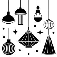 set of an Various hanging ceiling lamps silhouette design on a white background vector