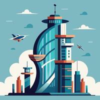 This collection showcases various buildings embodying modern architectural styles on a white background vector