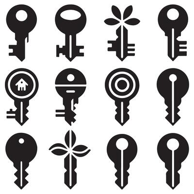 Set of an silhouette key design on a white background
