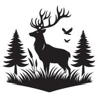 Silhouette forest deer art vector