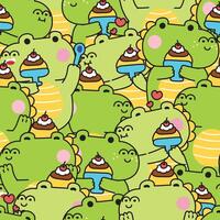 Repeat.Seamless pattern of cute crocodile with cherry pudding cake in various poses background.Sweet and dessert.Reptile animal character cartoon.Image for card,sticker,baby clothing,print screen. vector