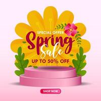 Hello Spring sale background or poster for spring holidays with floral and leaf elements vector