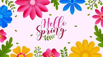 hello spring background with flowers and leaves for banner background vector