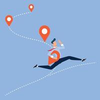 A man carries a location pin away from the guide. Illustration for making your own business path, career planning, skill development, professional way. vector