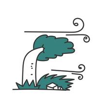 a cartoon drawing of a tree blowing in the wind vector