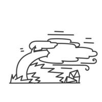 a line drawing of a wind with a tree and a mountain vector