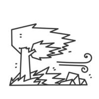 a line drawing of a tree with wind blowing vector