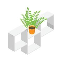 An isometric icon of a modern, wall shelf unit with a potted plant vector