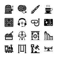A collection of simple, colorful, outline icons representing various leisure activities.. vector