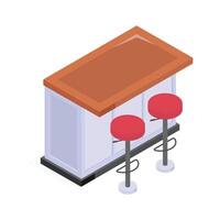 A modern wooden bar counter with two stylish stools. vector