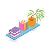 A modern floating wall shelf with books and a potted plant. vector