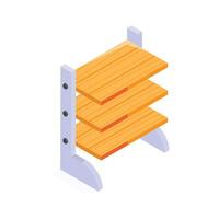 A wooden wall mounted shelf with multiple levels for storage. vector