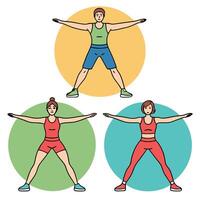 three people doing exercises in different poses vector