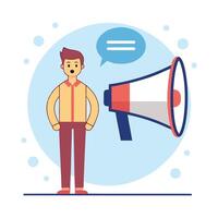 man with megaphone and speech bubble illustration vector