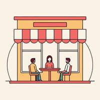 people sitting at a cafe table in front of a shop vector