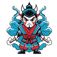 a cartoon samurai with a sword and a cloud vector