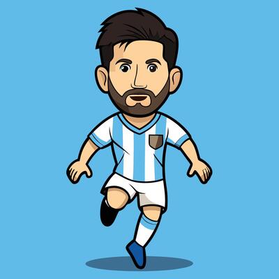 a cartoon soccer player with a beard and a blue shirt