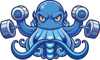 an octopus character with a dumbbell vector