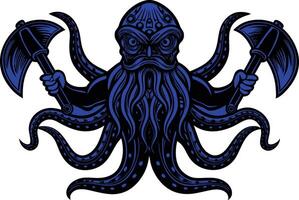 an octopus with two axes in its hands vector