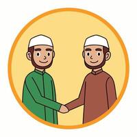 two muslim men shaking hands in a circle vector