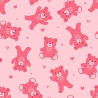 Seamless pattern with pink teddy bears and hearts. graphics. vector