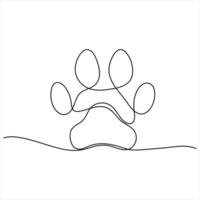 Single continuous line drawing of Paw footprints of dog or cat Minimalist style illustration vector