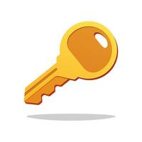 Golden key with shadow isolated on white background. vector