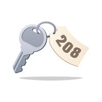 Hotel room key with number tag isolated on white background. vector