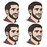 four different faces of a man with a beard vector