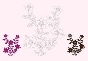 Flower with Leaves Coloring Page outline pattern for embroidery Bundle, Graphic Element design vector