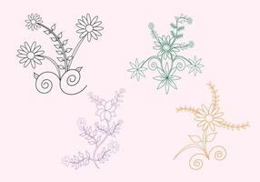 Flower pattern for embroidery ornament elements Bundle With Leaves Coloring Page Graphic Elements Outline vector