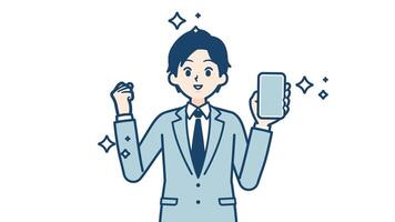 Biz man smartphone happy with alpha channel video