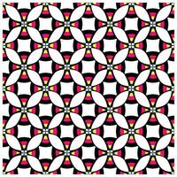 Abstract geometric pattern featuring interlocking circles and squares in vibrant pink, yellow, black, and white colors. vector