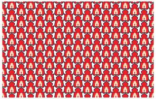 A repeating pattern of red floral shapes with cream-colored centers on a white background, featuring dark outlines. vector