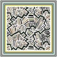 Abstract scarf, leaf pattern in square shape, filled with earthy tones, outlined by a series of colorful, striped borders. vector